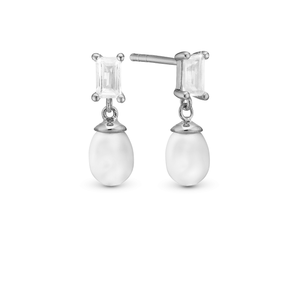 Christina Design - Pearl Baguette studs, silver